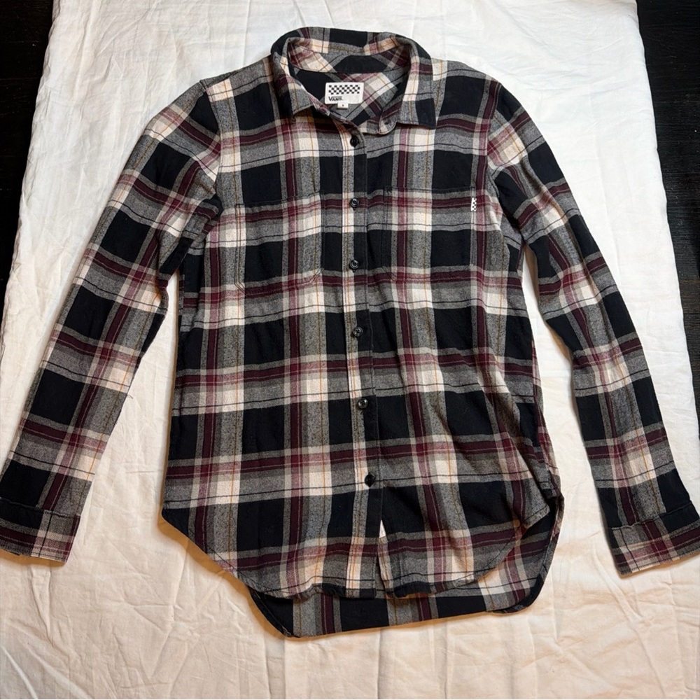 Vans Off The Wall Button Up Flannel Shirt Mens Small Classic Plaid Long Sleeve